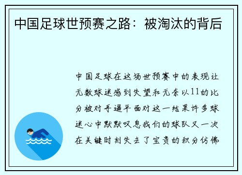 中国足球世预赛之路：被淘汰的背后